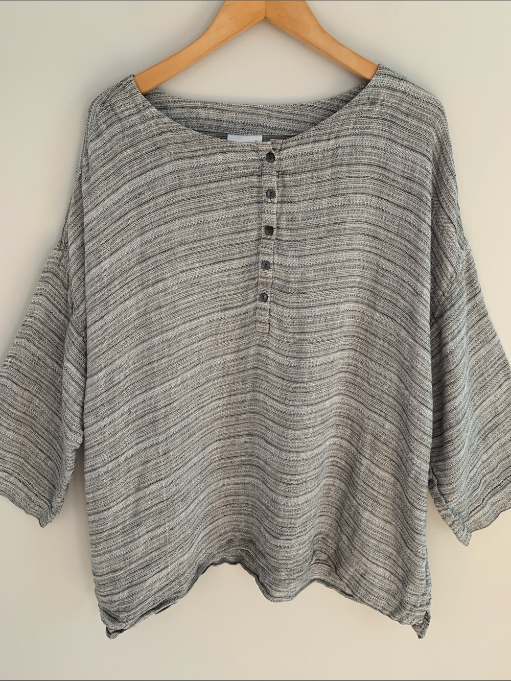 J. Jill Pure Jill Linen Long Sleeve Henley Popover Top Grey Size 2X Casual